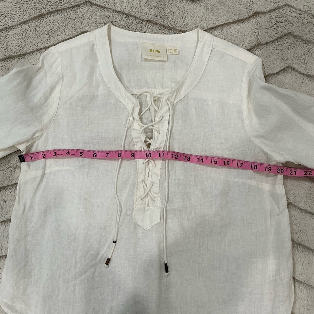 Maeve by Anthropologie Ivory Lace Up Linen Top - Picture 5 of 8